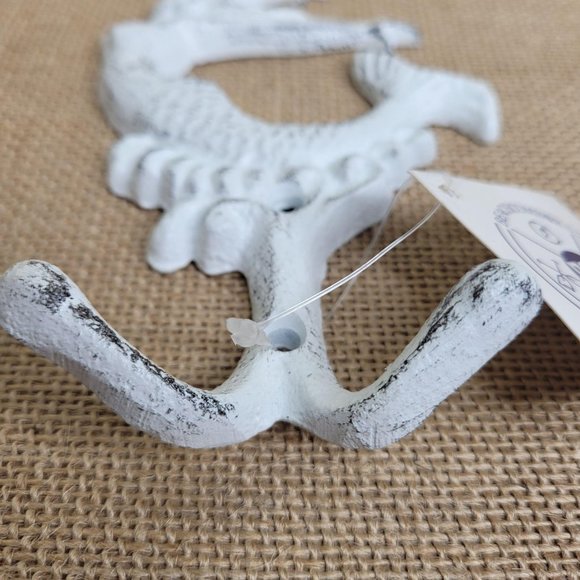 Iron Mermaid Double Wall Hook Distressed White 5" - Picture 8 of 8